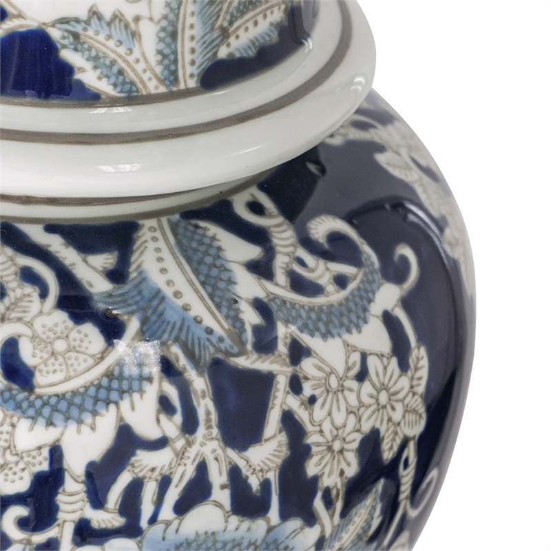 Rayn Ginger Jar with Lid- Blue White Chinoiserie Art- 17 Inch Porcelain