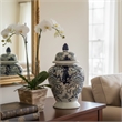 Rayn Ginger Jar with Lid- Blue White Chinoiserie Art- 17 Inch Porcelain