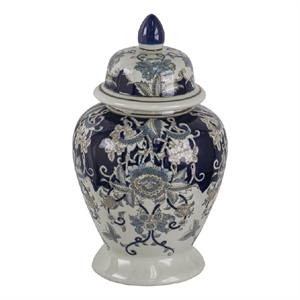 Rayn Ginger Jar with Lid- Blue White Chinoiserie Art- 17 Inch Porcelain