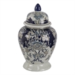 Rayn Ginger Jar with Lid- Blue White Chinoiserie Art- 17 Inch Porcelain