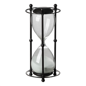 Iaon Hourglass Timer with White Sand- Tabletop 13 Inch Black Iron Stand