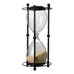 Iaon Hourglass Timer with Beige Sand- Tabletop 13 Inch Black Iron Stand
