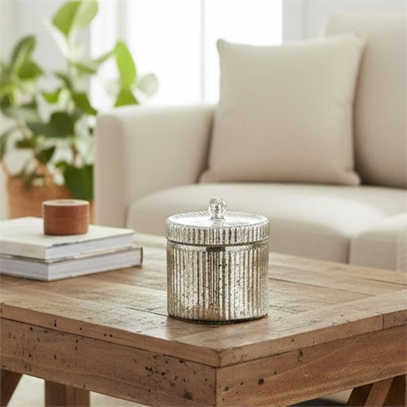 Scented Soy Wax Candle w Lid- Elegant Ribbed Glass Jar- Earl Gray