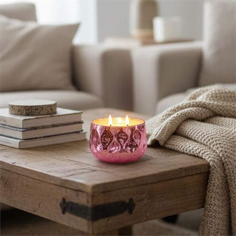 Myla Scented Soy Wax Candle- Round Glass Vessel- Luxe Rose Gold