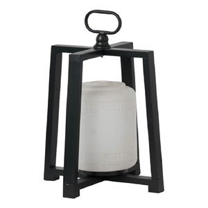 Lantern with White Glass Insert- Fir Wood and Iron Loop- 17 Inch