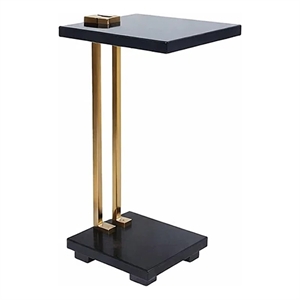 Dani Side End Table- Square Black Marble Top and Base- C Shape- 13 Inch
