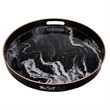 Qune 2pc Round Trays- Cutout Handles- Plastic Black and White Faux Marble