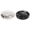 Qune 2pc Round Trays- Cutout Handles- Plastic Black and White Faux Marble