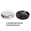 Qune 2pc Round Trays- Cutout Handles- Plastic Black and White Faux Marble