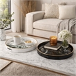 Qune 2pc Round Trays- Cutout Handles- Plastic Black and White Faux Marble