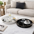 Qune 2pc Round Trays- Cutout Handles- Plastic Black and White Faux Marble