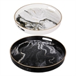 Qune 2pc Round Trays- Cutout Handles- Plastic Black and White Faux Marble