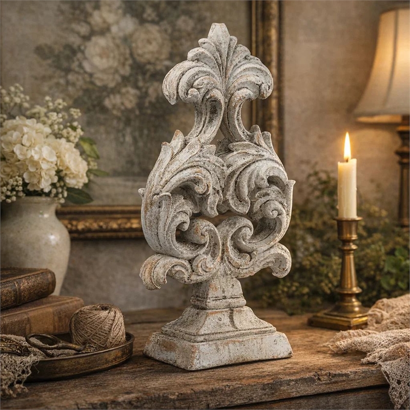 Deki Sculptural Tabletop Decor- Baroque Inspired Crested Arrow- Gray