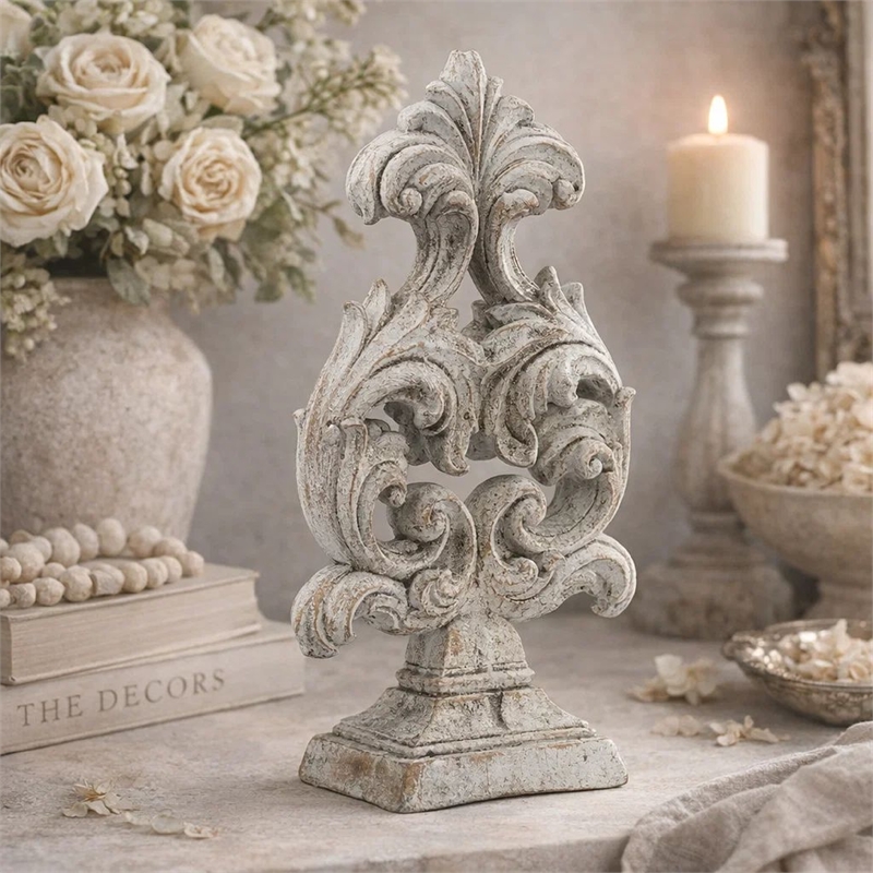 Deki Sculptural Tabletop Decor- Baroque Inspired Crested Arrow- Gray