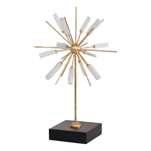 Starburst Sculpture on Black Base Stand- White Stones- Gold Metal Rods- 23 Inch