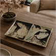 Decorative Serving Tray Set of 2- Japanese Black and White Glass Print