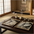 Decorative Serving Tray Set of 2- Japanese Black and White Glass Print