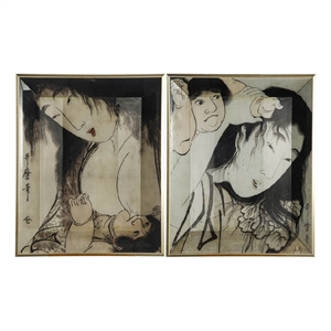 Decorative Serving Tray Set of 2- Japanese Black and White Glass Print