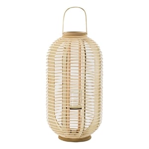 Rattan Bamboo Lantern with Glass Insert- Natural Beige Open Weave Frame