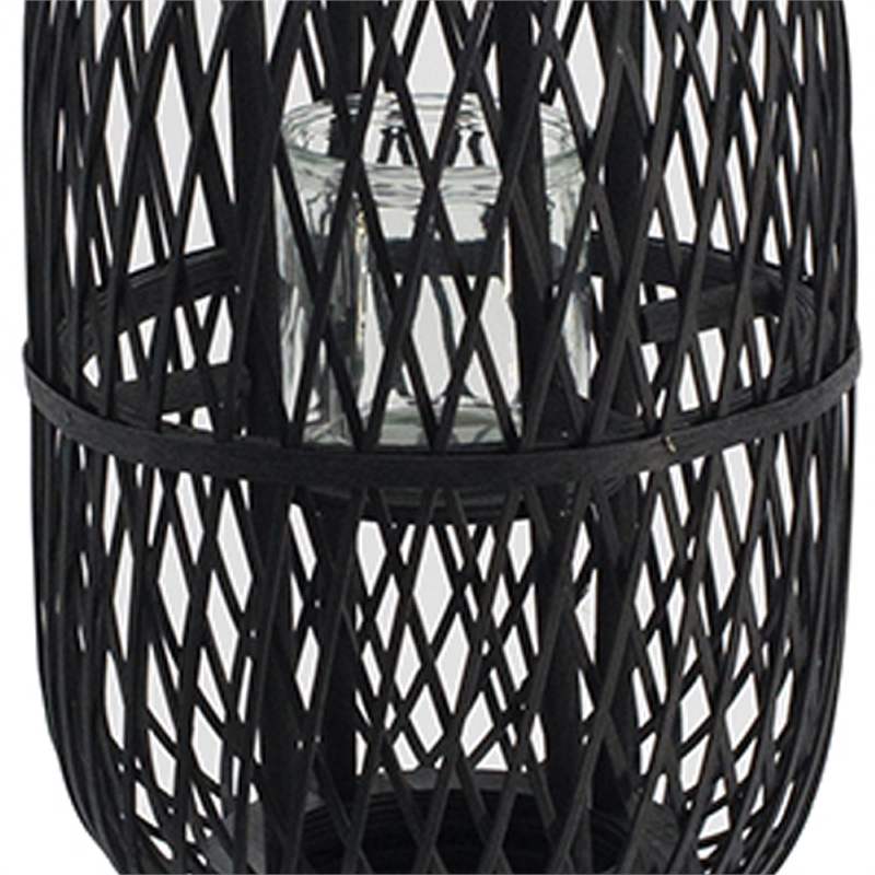 Lantern- Glass Insert with Black Bamboo Lattice Tripod Frame- 24 Inch