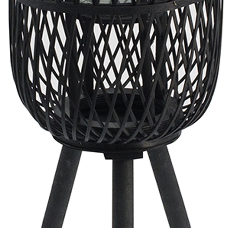 Lantern- Glass Insert with Black Bamboo Lattice Tripod Frame- 24 Inch