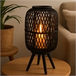 Lantern- Glass Insert with Black Bamboo Lattice Tripod Frame- 24 Inch