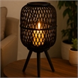 Lantern- Glass Insert with Black Bamboo Lattice Tripod Frame- 24 Inch