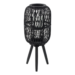 Lantern- Glass Insert with Black Bamboo Lattice Tripod Frame- 24 Inch