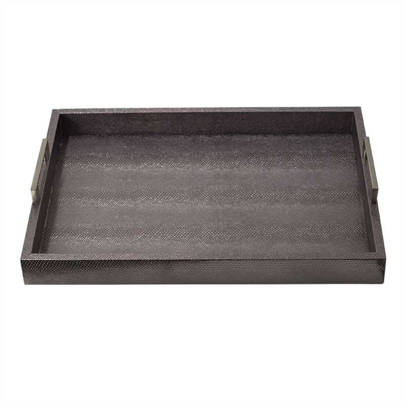 Rectangular Accent Nesting Tray Set of 3- Snake Print- Metal Handles- Black