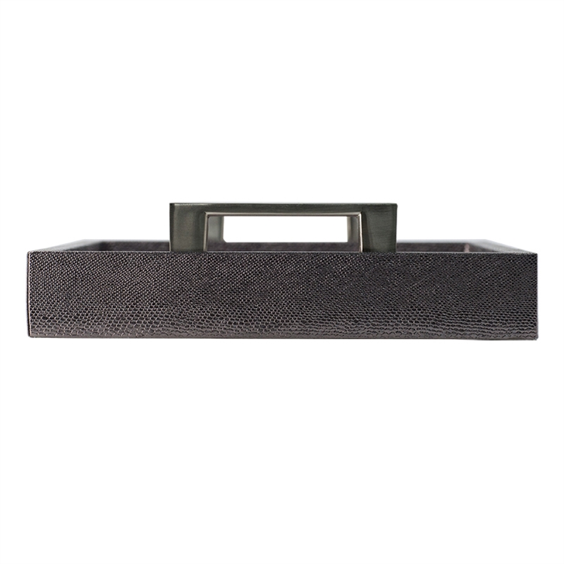 Rectangular Accent Nesting Tray Set of 3- Snake Print- Metal Handles- Black