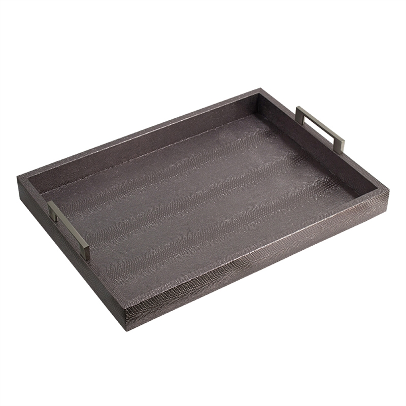 Rectangular Accent Nesting Tray Set of 3- Snake Print- Metal Handles- Black