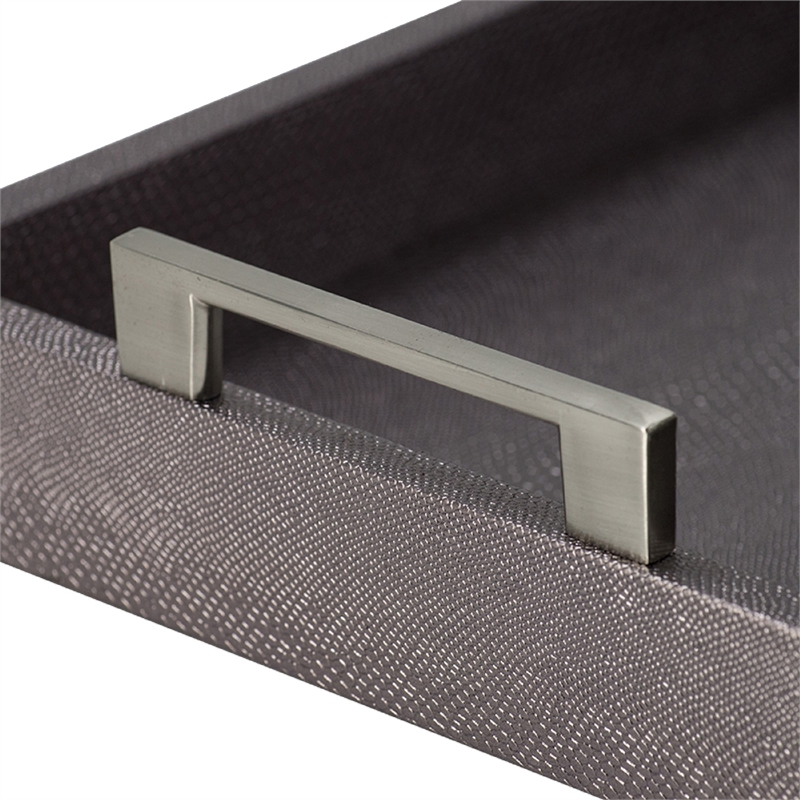 Rectangular Accent Nesting Tray Set of 3- Snake Print- Metal Handles- Black