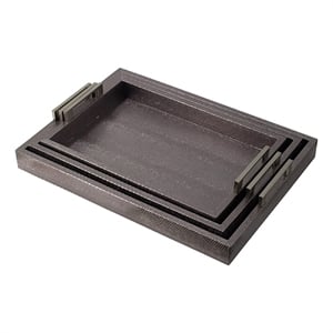 Rectangular Accent Nesting Tray Set of 3- Snake Print- Metal Handles- Black