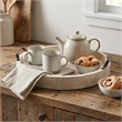 Nive Round Nesting Tray Set of 5- Brown Handles- Whitewash Paulownia Wood
