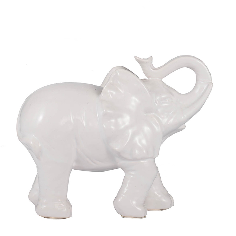 Decorative Figurine- 9 Inch Trumpeting Elephant- Glazed White Dolomite