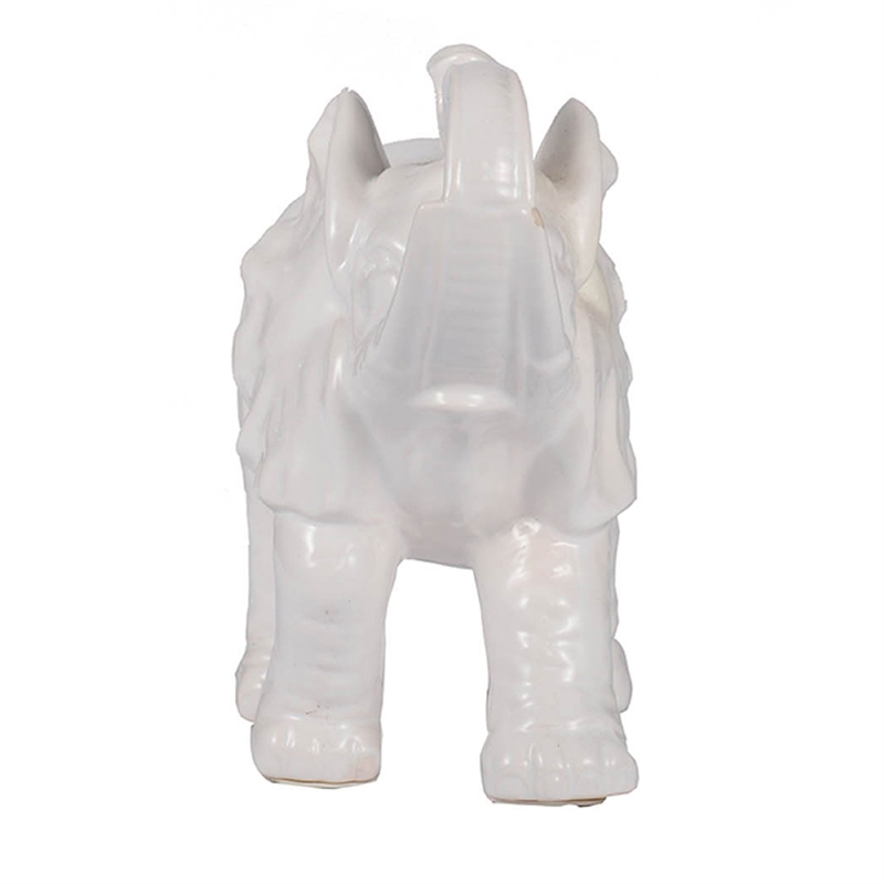 Decorative Figurine- 9 Inch Trumpeting Elephant- Glazed White Dolomite