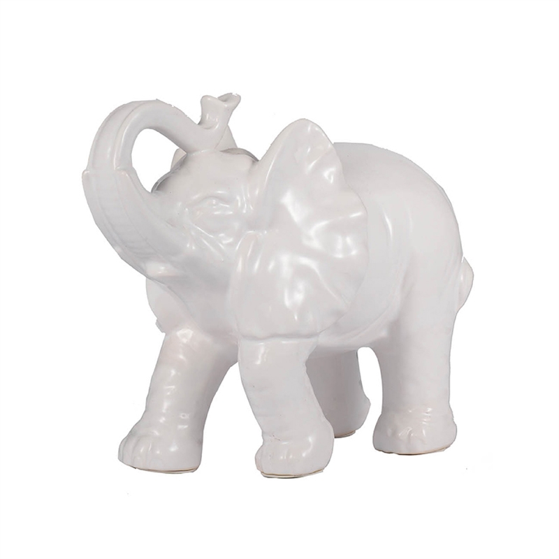 Decorative Figurine- 9 Inch Trumpeting Elephant- Glazed White Dolomite