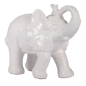 Decorative Figurine- 9 Inch Trumpeting Elephant- Glazed White Dolomite
