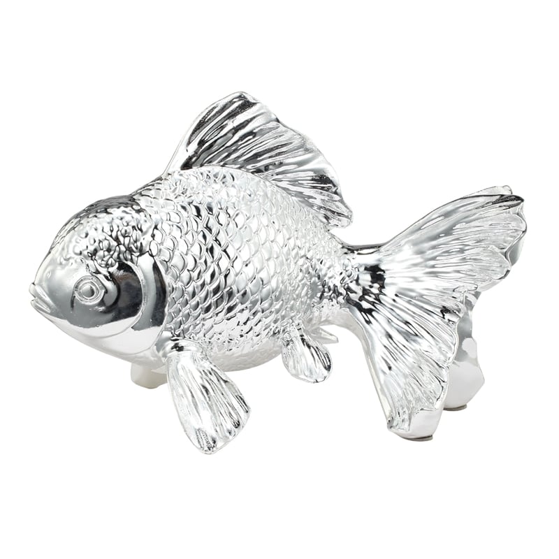 Decorative Fish Figurine- 10 Inch Silver Resin Tabletop Accessory