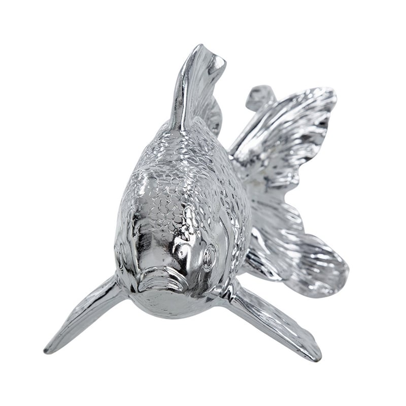 Decorative Fish Figurine- 10 Inch Silver Resin Tabletop Accessory