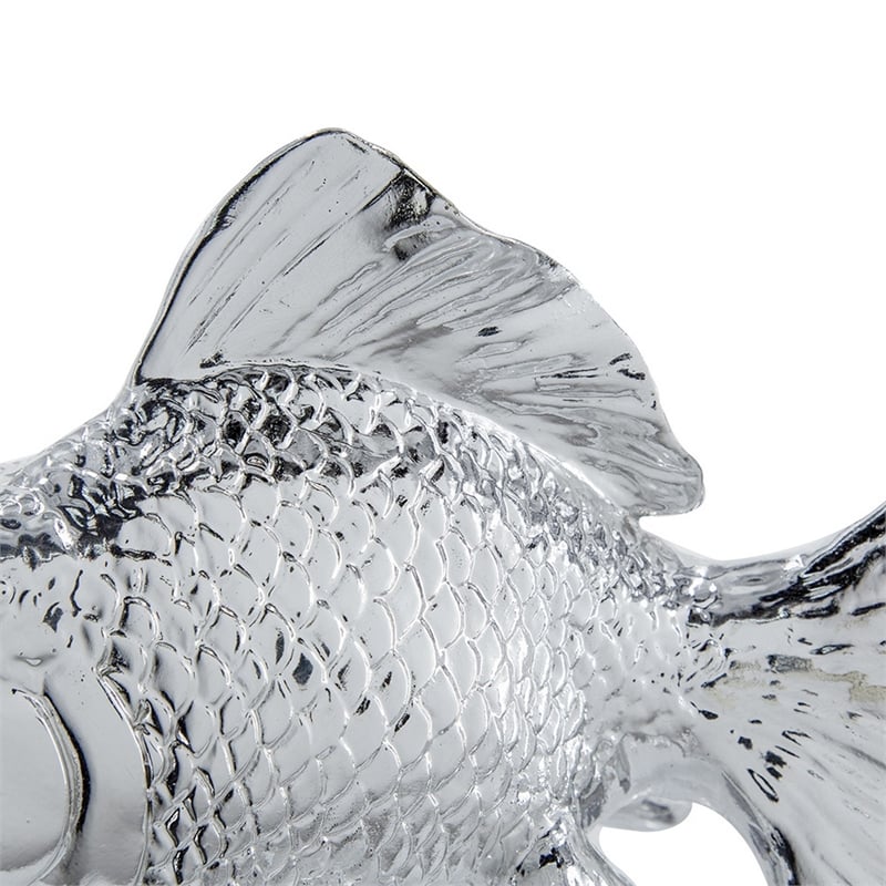 Decorative Fish Figurine- 10 Inch Silver Resin Tabletop Accessory