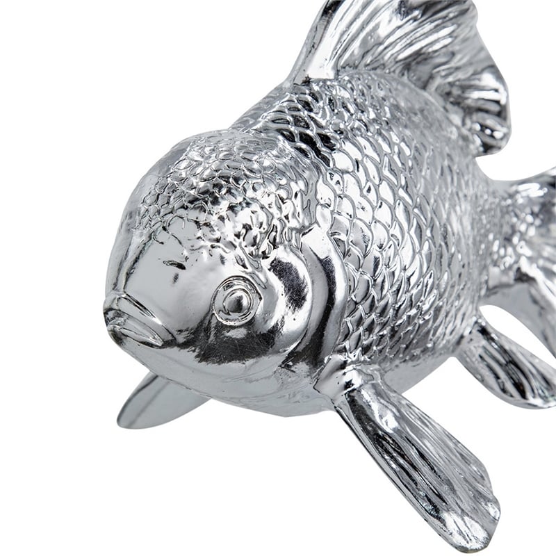 Decorative Fish Figurine- 10 Inch Silver Resin Tabletop Accessory