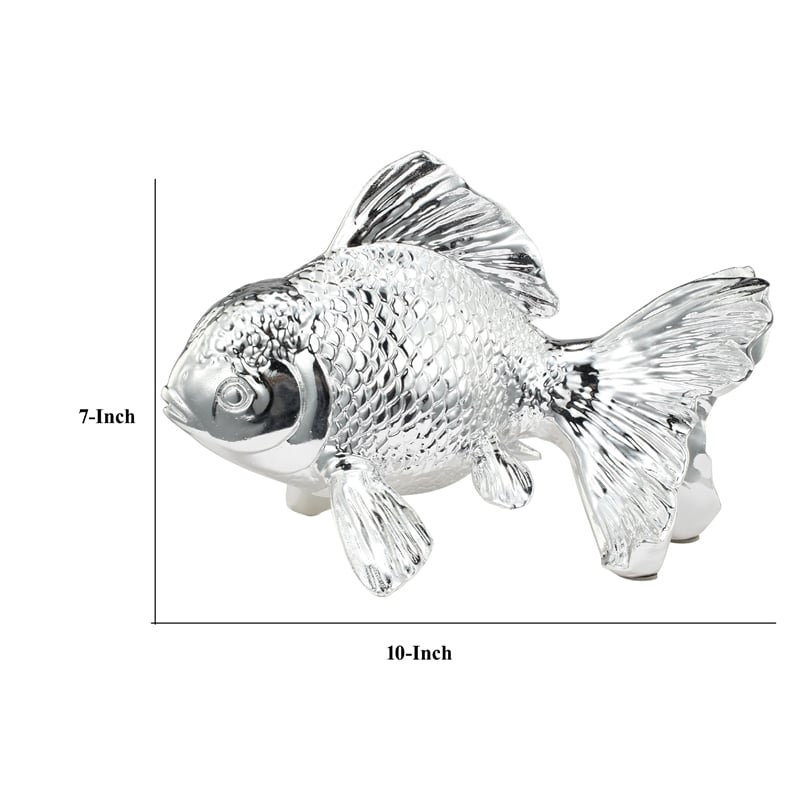 Decorative Fish Figurine- 10 Inch Silver Resin Tabletop Accessory