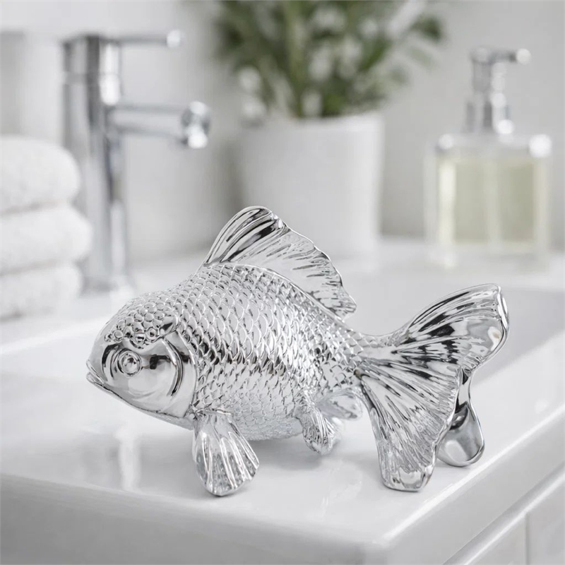 Decorative Fish Figurine- 10 Inch Silver Resin Tabletop Accessory