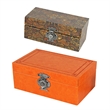 Storage Box Set of 2-  Heritage Motif Faux Leather- Orange Brown