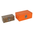 Storage Box Set of 2-  Heritage Motif Faux Leather- Orange Brown