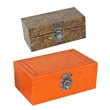 Storage Box Set of 2-  Heritage Motif Faux Leather- Orange Brown