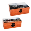 Storage Box Set of 2- Hunting Dogs and Horse Drawn Carriage Print- Brown
