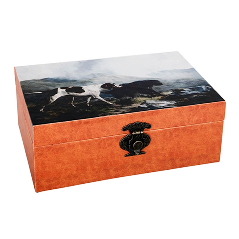 Storage Box Set of 2- Hunting Dogs and Horse Drawn Carriage Print- Brown