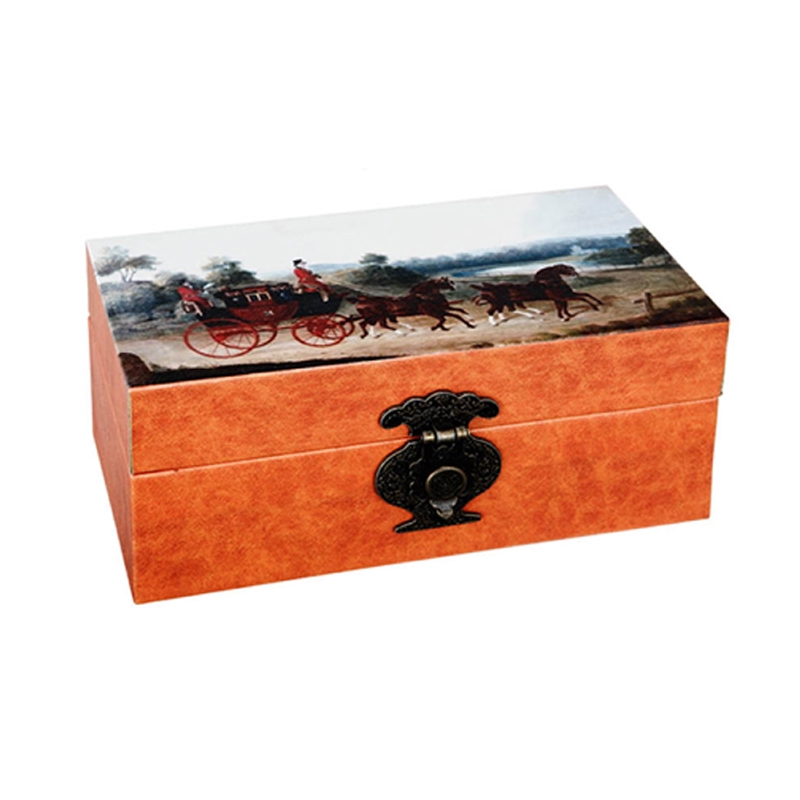 Storage Box Set of 2- Hunting Dogs and Horse Drawn Carriage Print- Brown